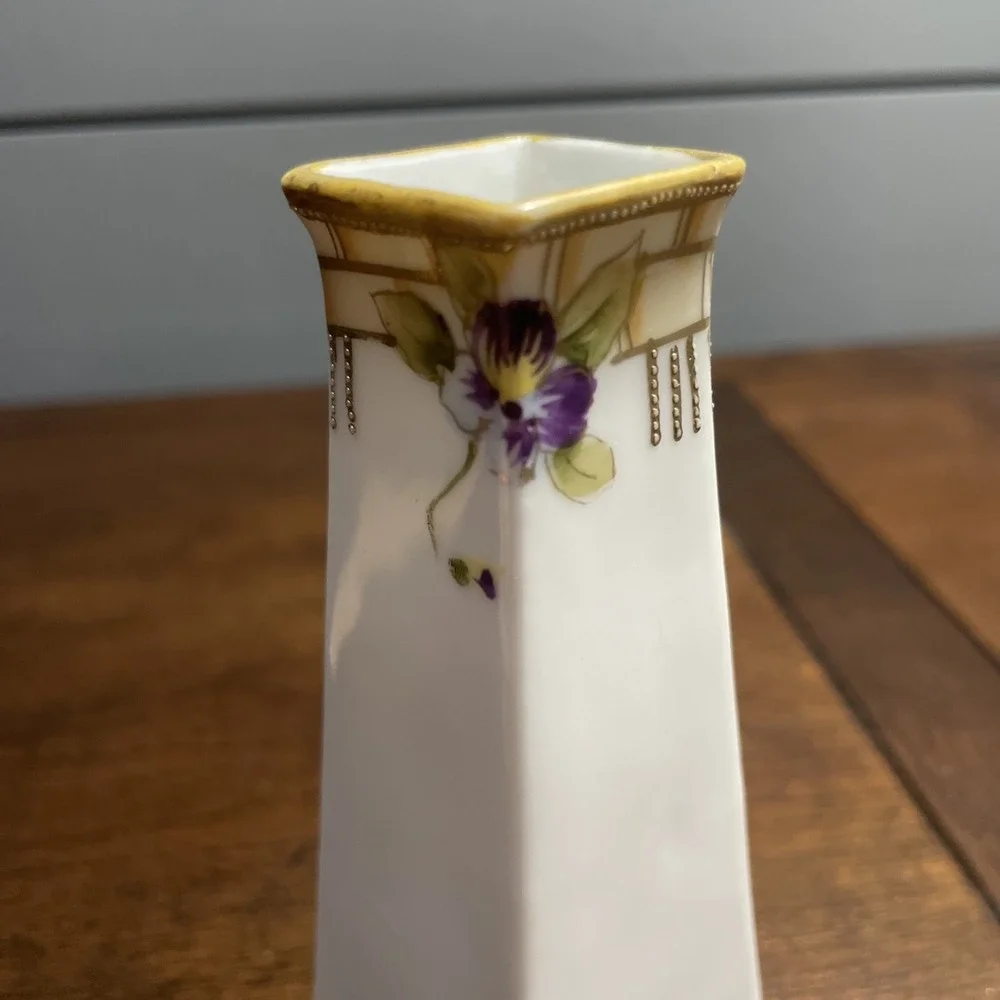 Vintage Handpainted Nippon Porcelain Vase with Purple Violet Flowers Buds